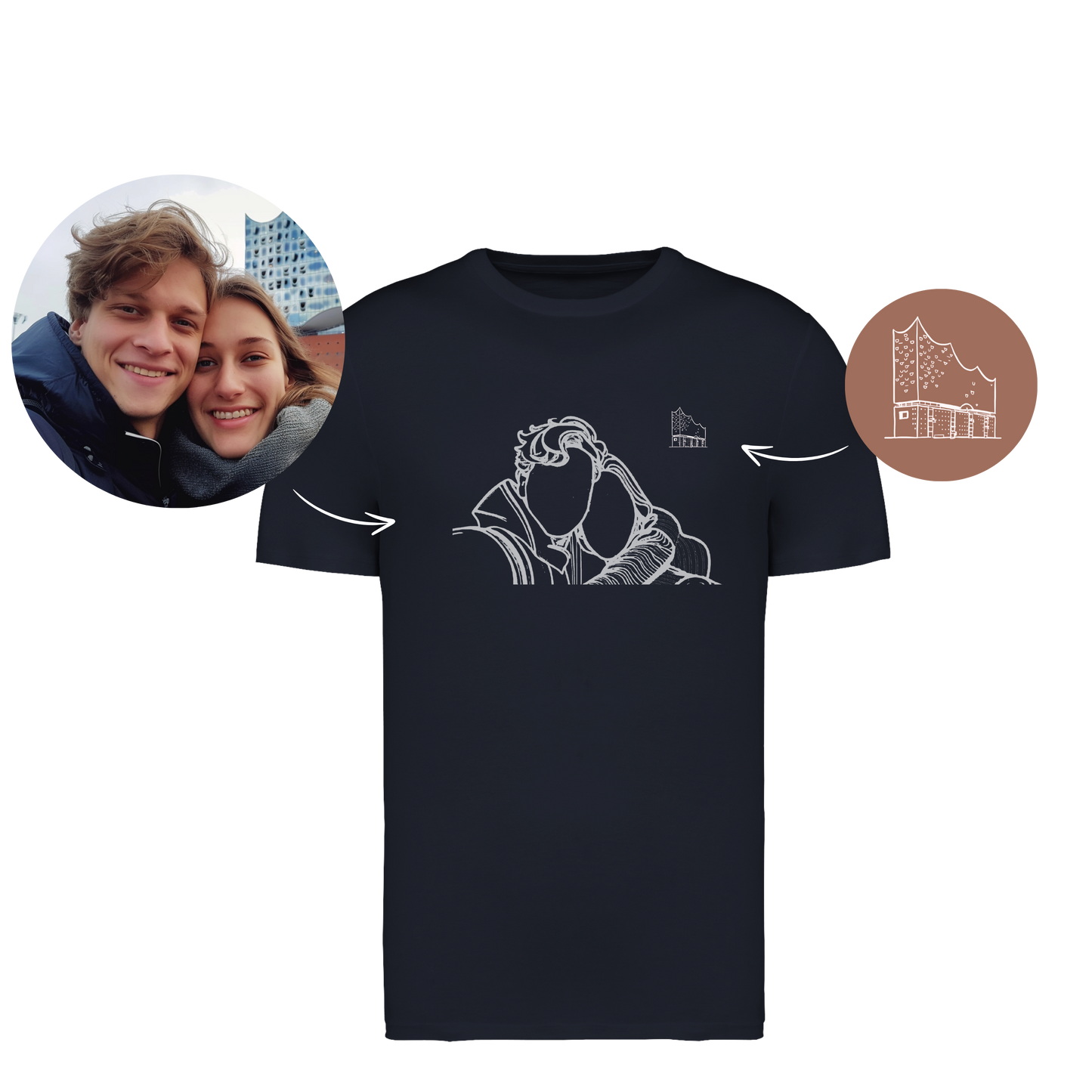 Personalisiertes T-Shirt mit Fotodruck | Partner | Outline | Line Art Foto |Souvenir | Andenken | Geburtstagsgeschenk | Jahrestag | Mitbringsel