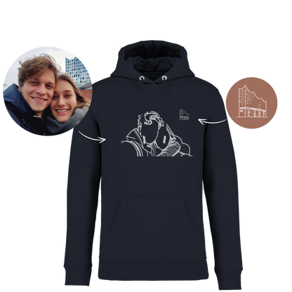 Personalisierter Kaputzenpullover/Hoodie mit Fotodruck | Partner | Outline | Line Art Foto |Souvenir  Geschenk | Jahrestag | Mitbringsel