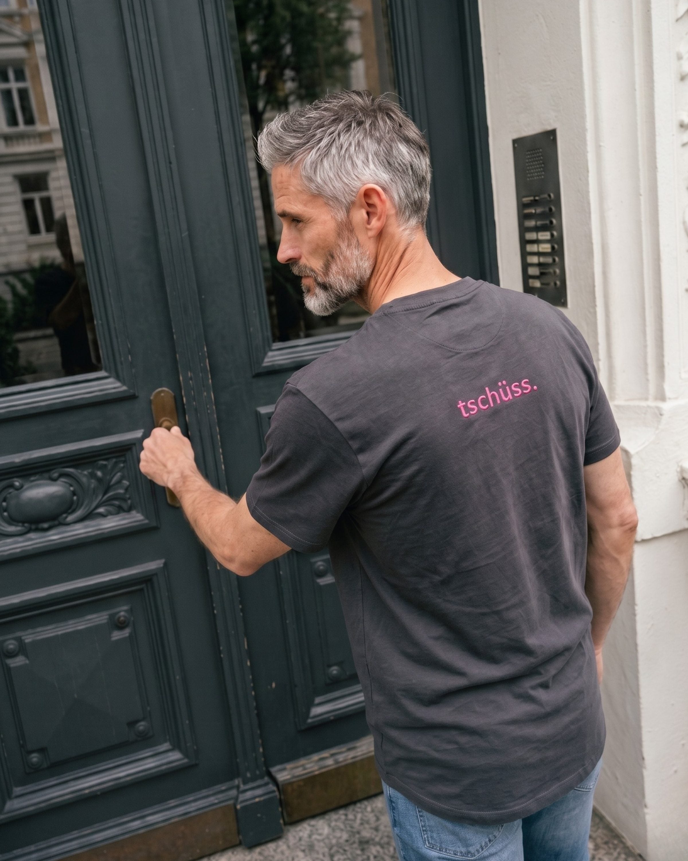 Moin-Tschüss Stick T-Shirt Volcano Grey