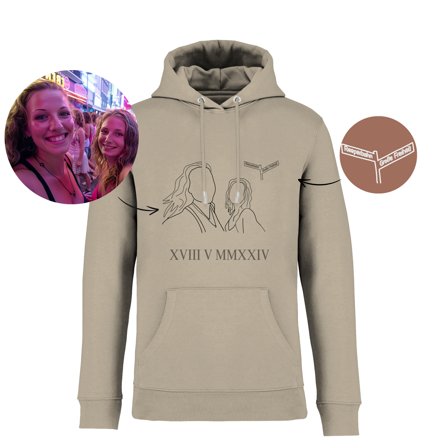 Personalisierter Kaputzenpullover/Hoodie mit Fotodruck | Partner | Outline | Line Art Foto |Souvenir  Geschenk | Jahrestag | Mitbringsel