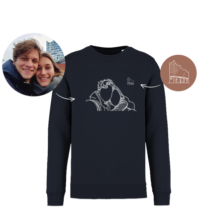 Personalisierter Pullover/Sweatshirt mit Fotodruck | Partner | Outline | Line Art Foto |Souvenir | Andenken | Geschenk | Jahrestag | Mitbringsel