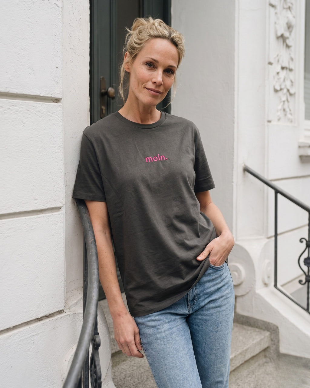 Moin-Tschüss Stick T-Shirt Volcano Grey